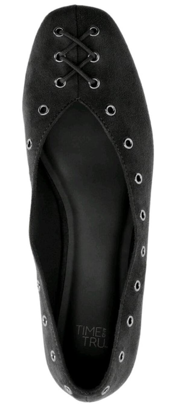 Time and Tru Women's Faux Suede Corset Ballet Flats 6